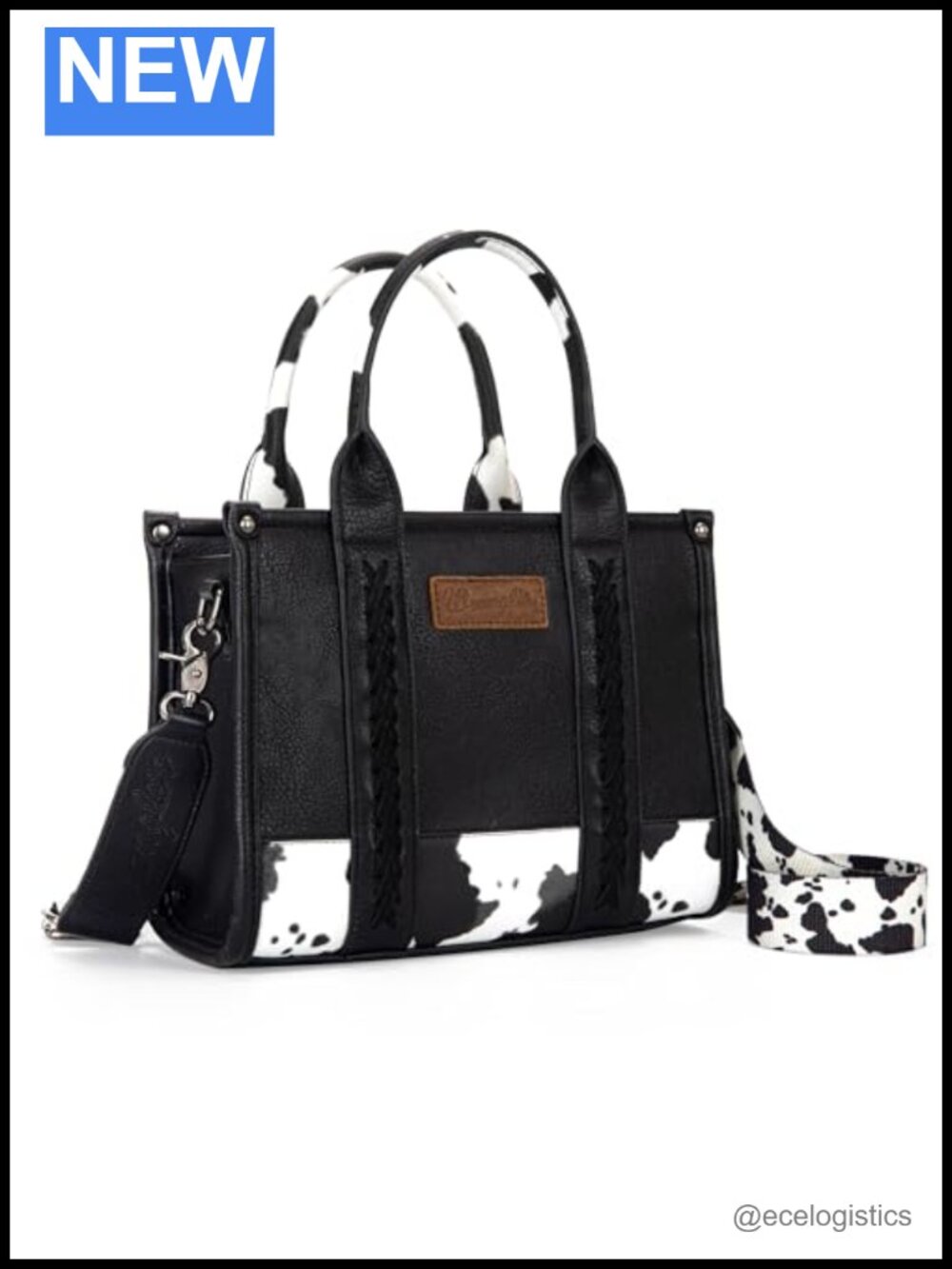 Wrangler Cow Print Faux Leather Tote Satchel Purse with Crossbody Strap